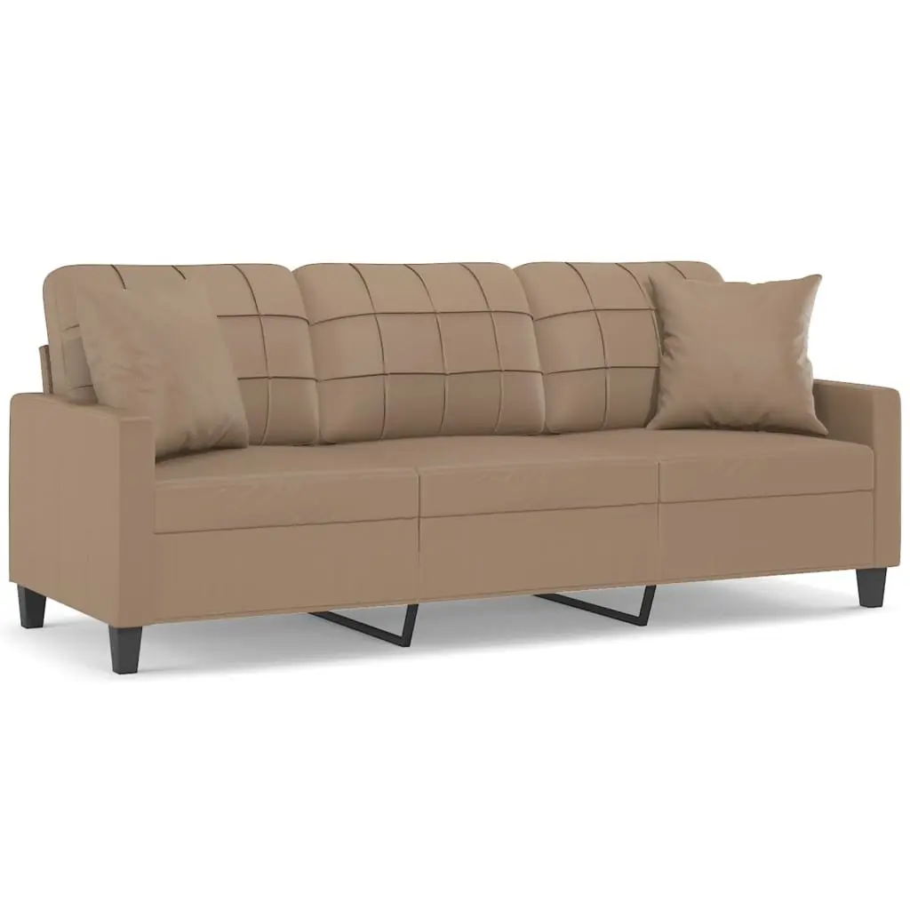 3-Seater Sofa in Brown Faux Leather with Cushions