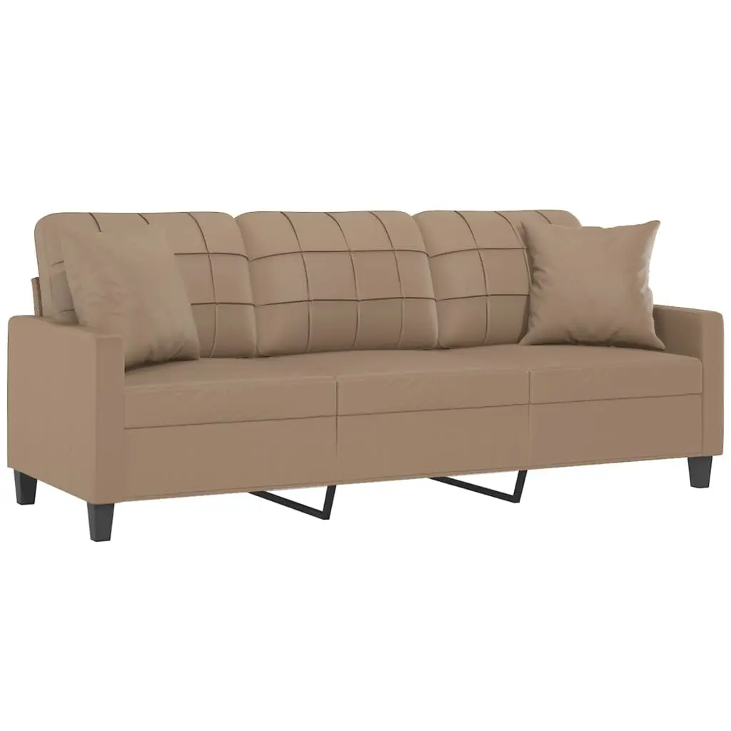 3-Seater Sofa in Brown Faux Leather with Cushions