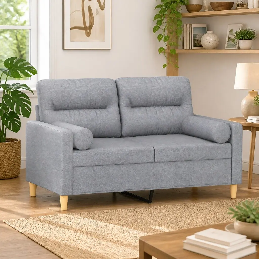 Light Grey 2-Seater Sofa with Decorative Pillows