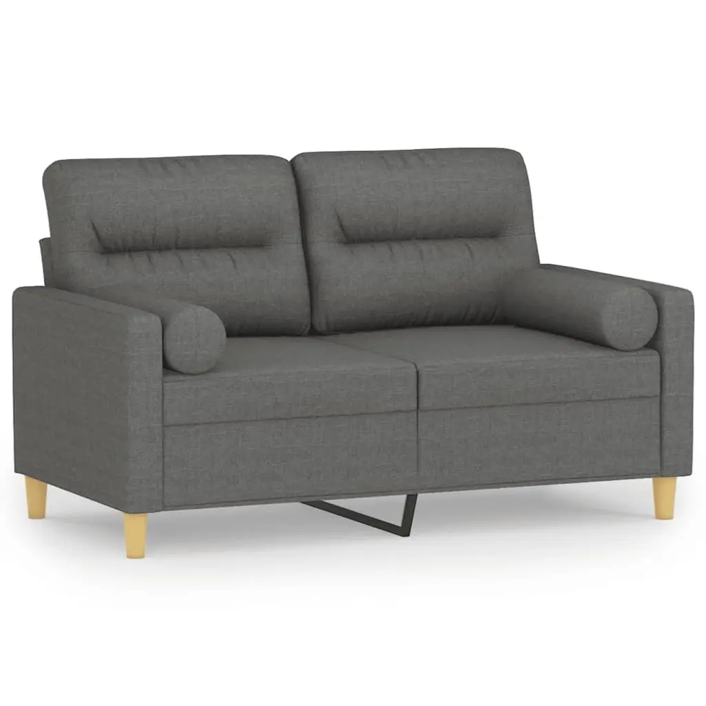 Grey Fabric 2-Seater Sofa with Pillows 120cm