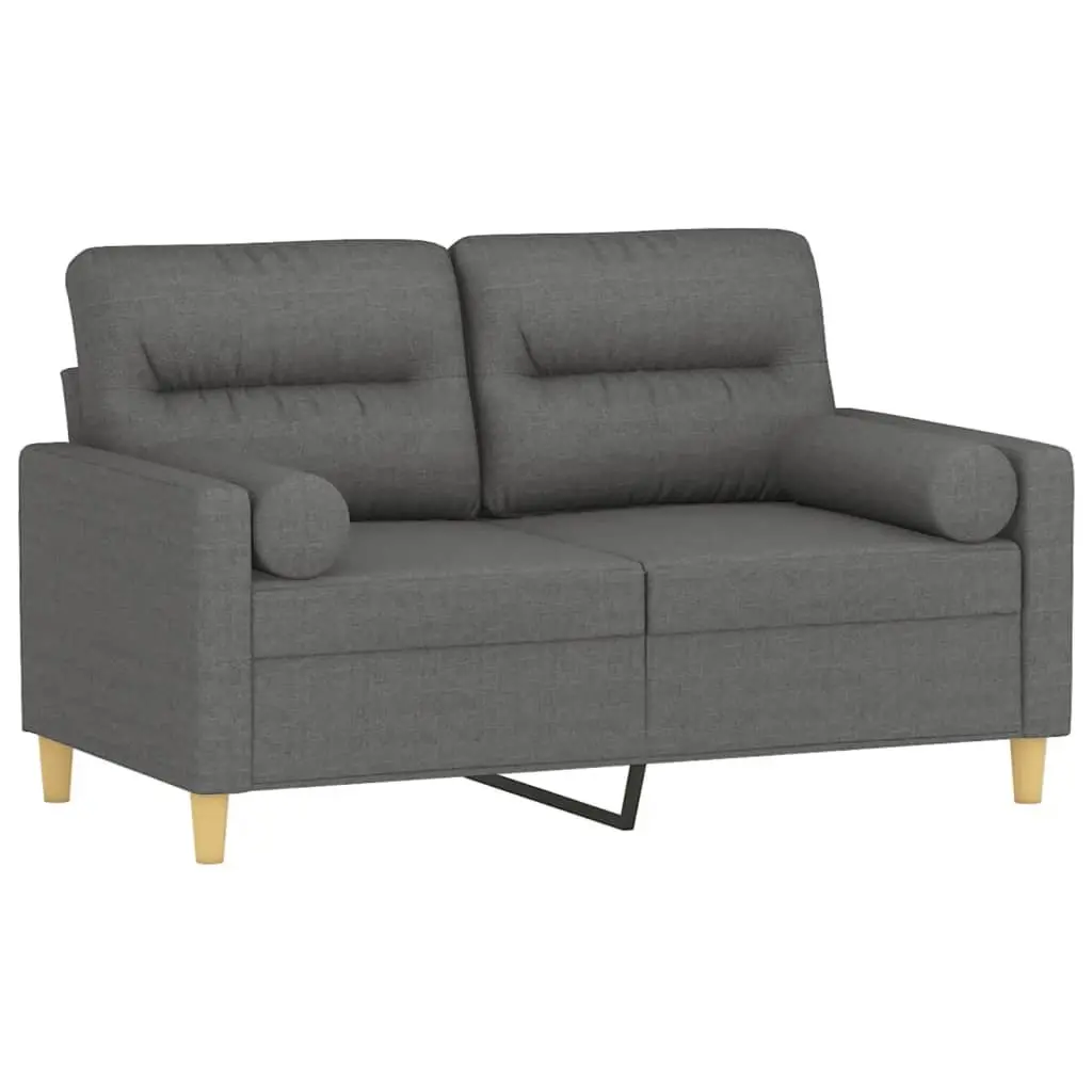 Grey Fabric 2-Seater Sofa with Pillows 120cm