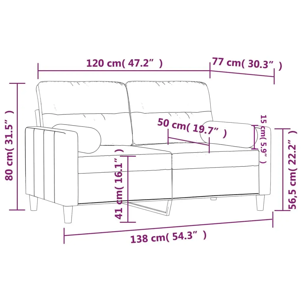 Grey Fabric 2-Seater Sofa with Pillows 120cm