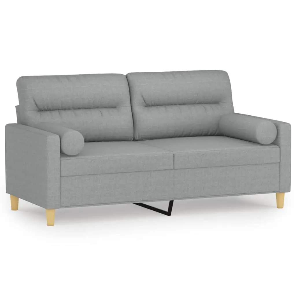 Grey Fabric 2-Seater Sofa with Throw Pillows 140cm