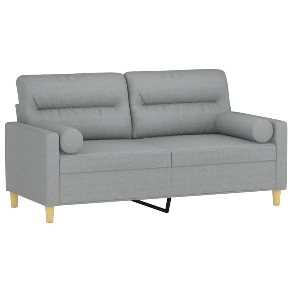 Grey Fabric 2-Seater Sofa with Throw Pillows 140cm
