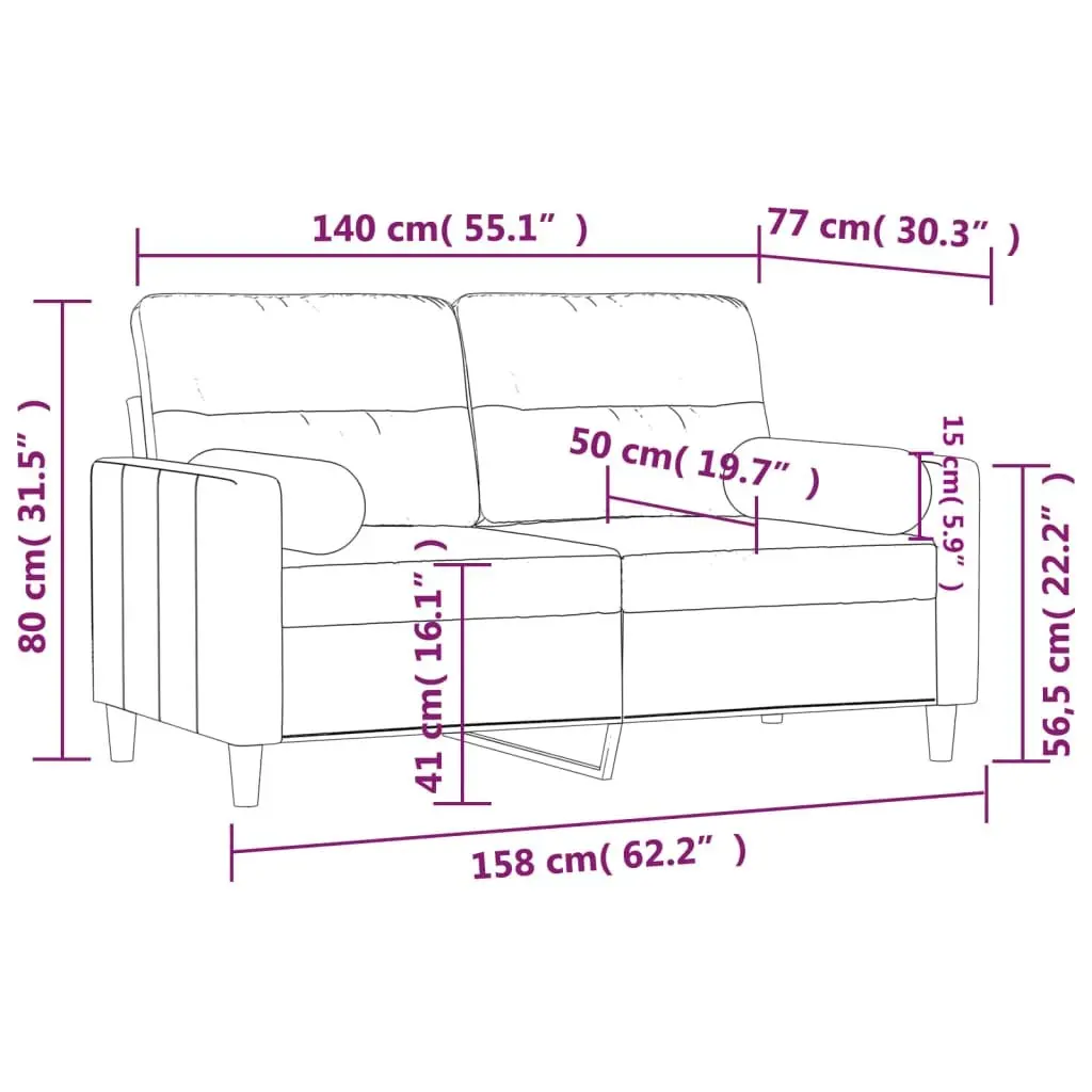 Grey Fabric 2-Seater Sofa with Throw Pillows 140cm