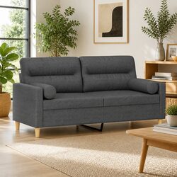 Durable 2-Seater Grey Fabric Sofa with Cushions 140cm