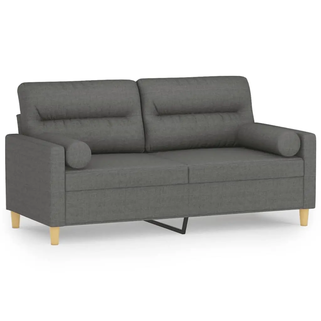2-Seater Grey Fabric Sofa with Cushions 140cm