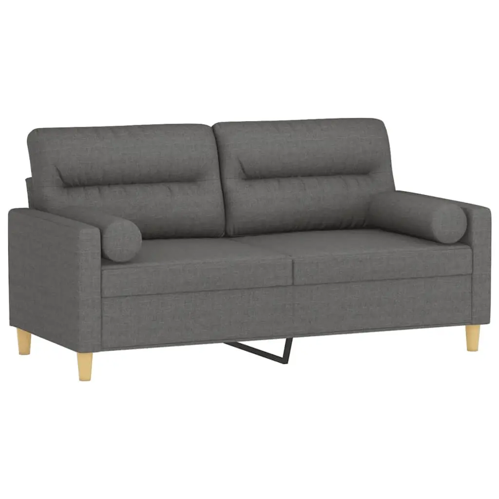 2-Seater Grey Fabric Sofa with Cushions 140cm