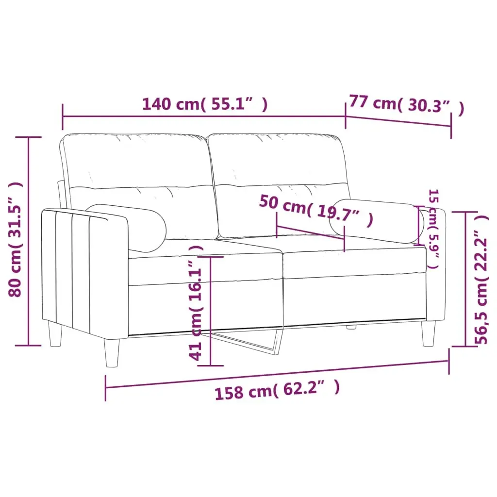 2-Seater Grey Fabric Sofa with Cushions 140cm
