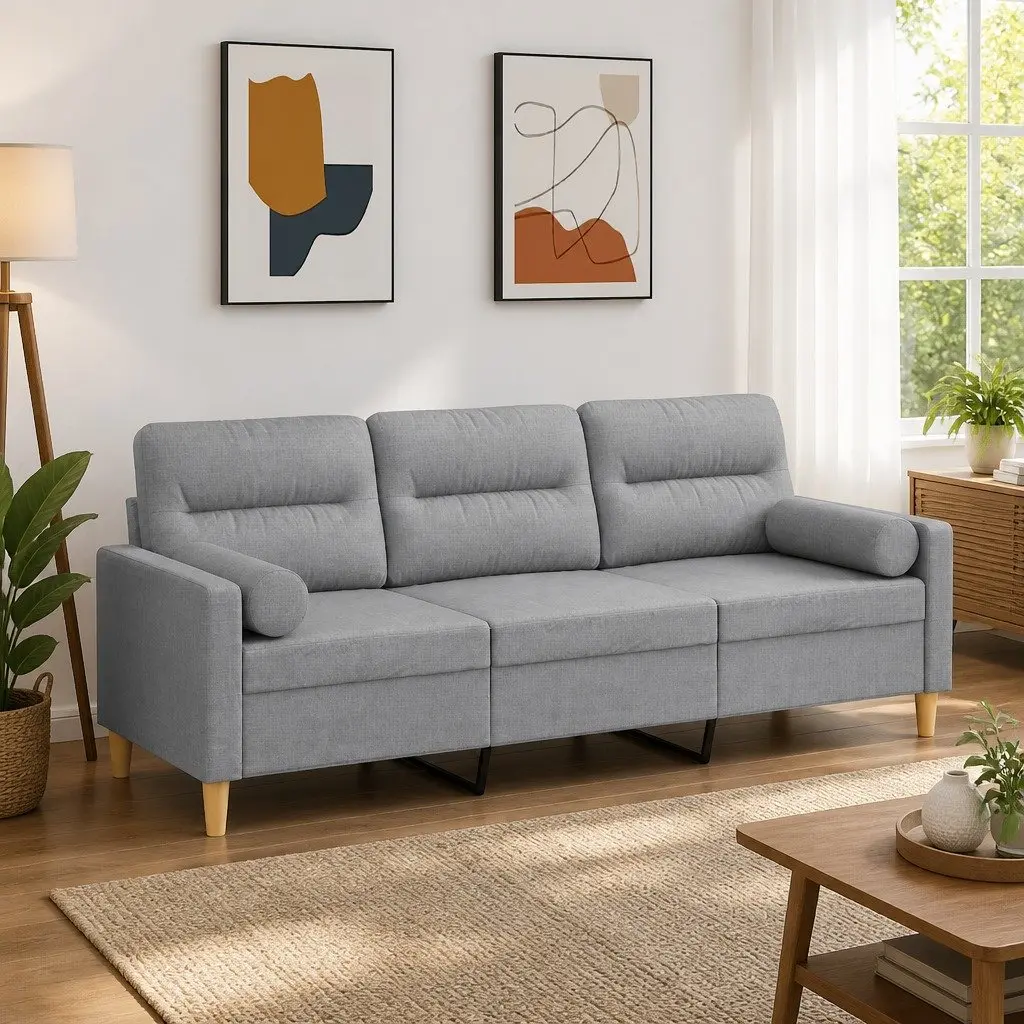 Light Grey 3-Seater Sofa with Durable Metal Frame