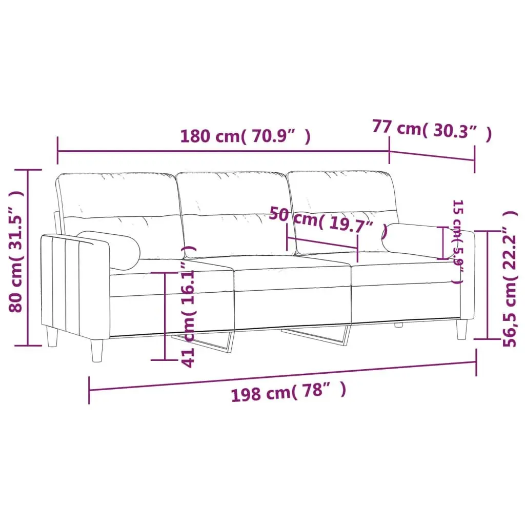 Light Grey 3-Seater Sofa with Durable Metal Frame