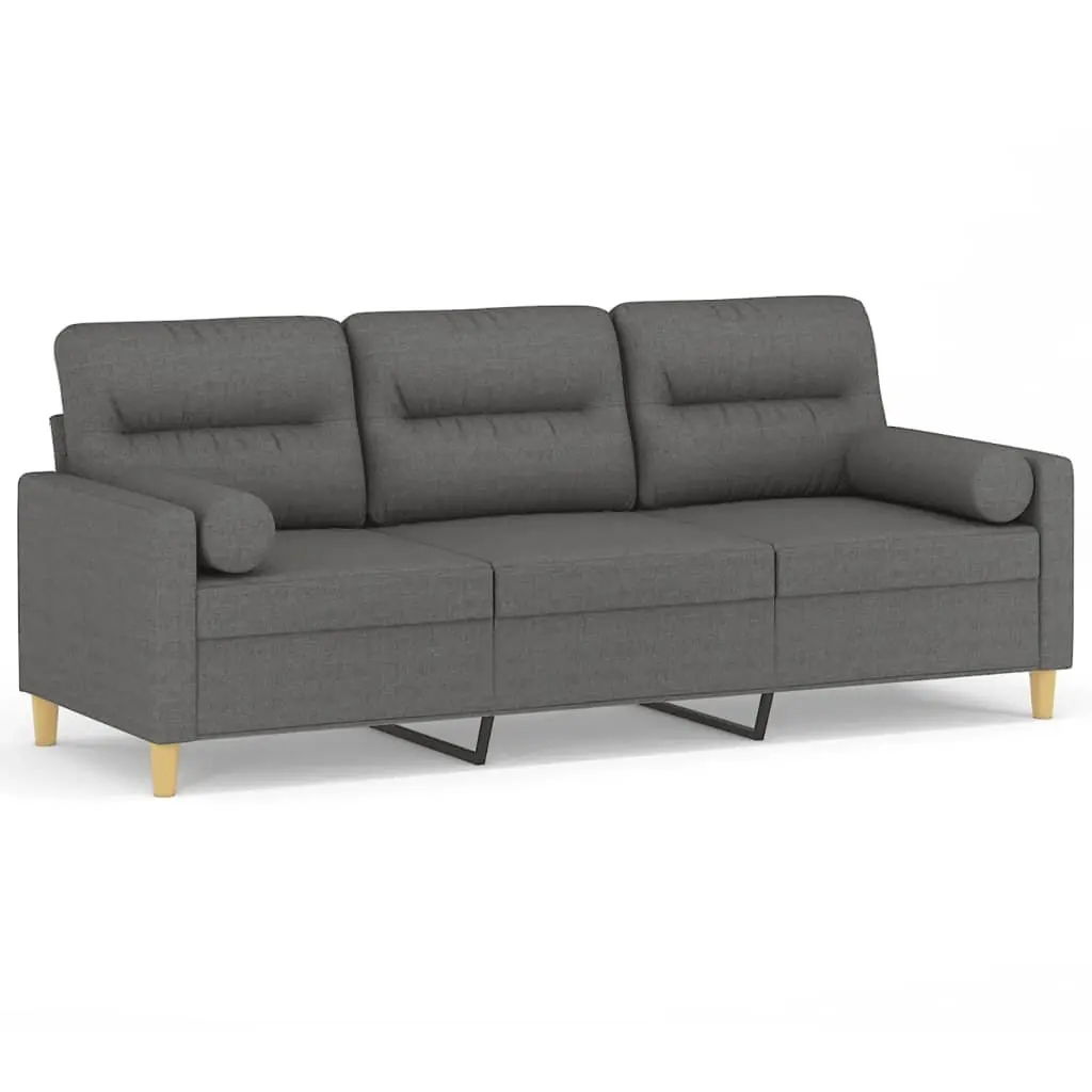 3-Seater Sofa Fabric 180cm Dark Grey Lounge Couch with Throw Pillows
