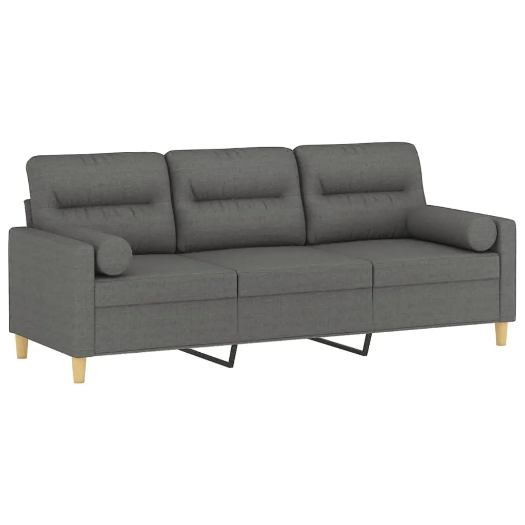 3-Seater Sofa Fabric 180cm Dark Grey Lounge Couch with Throw Pillows