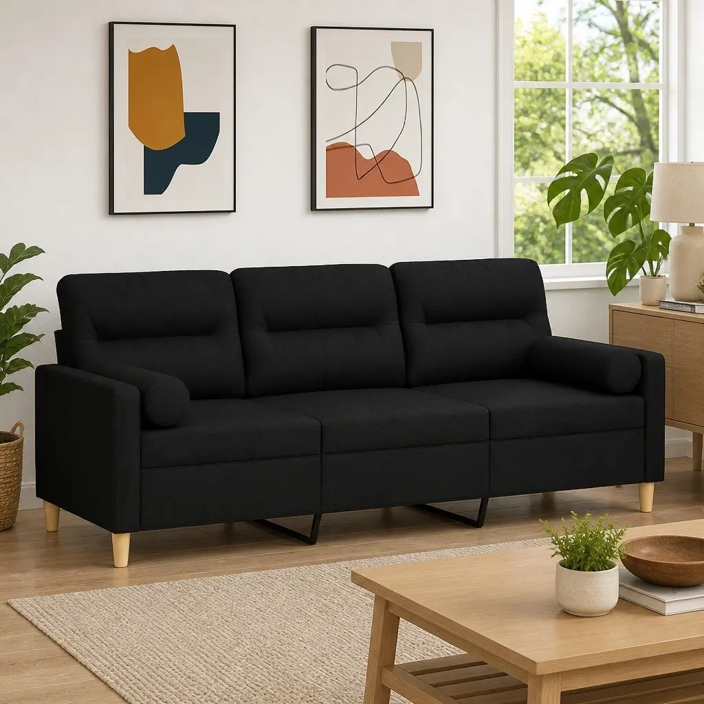 3-Seater Sofa Fabric 180cm Black