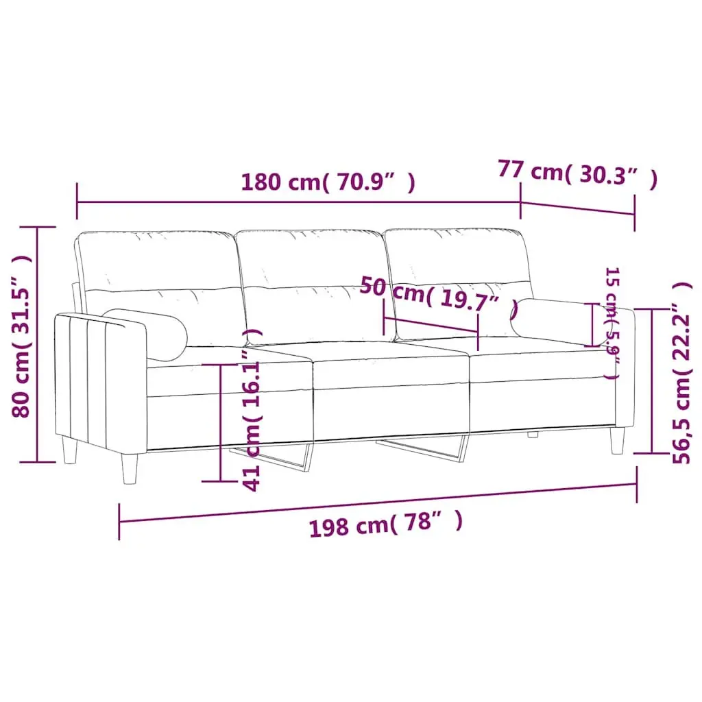3-Seater Sofa Fabric 180cm Black