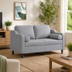 Grey Fabric 2-Seater Sofa with Pillows for Modern Living