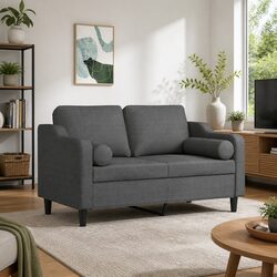Premium Grey Fabric 2-Seater Sofa with Throw Pillows 120cm
