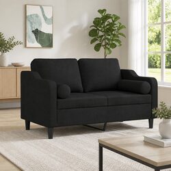 Durable 2-Seater Black Sofa with Throw Pillows - 120cm