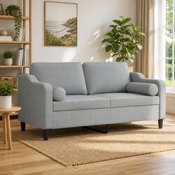 2-Seater Sofa Grey Fabric Modern Design Throw Pillows Lounge Couch 140cm