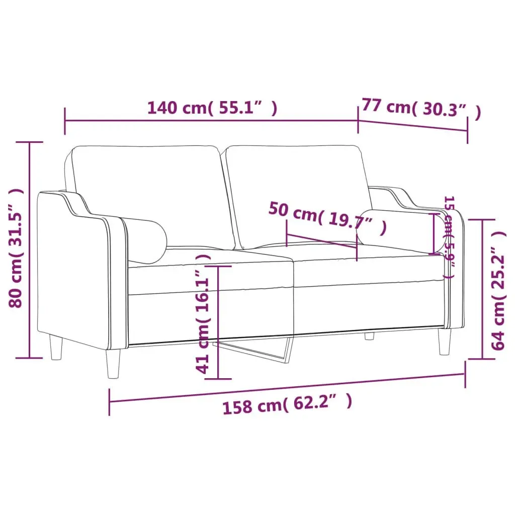 2-Seater Sofa Fabric 140cm Grey