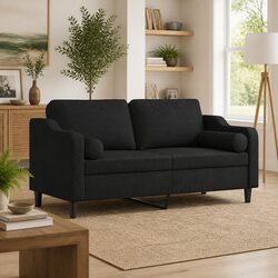 Stylish 2-Seater Black Sofa with Throw Pillows