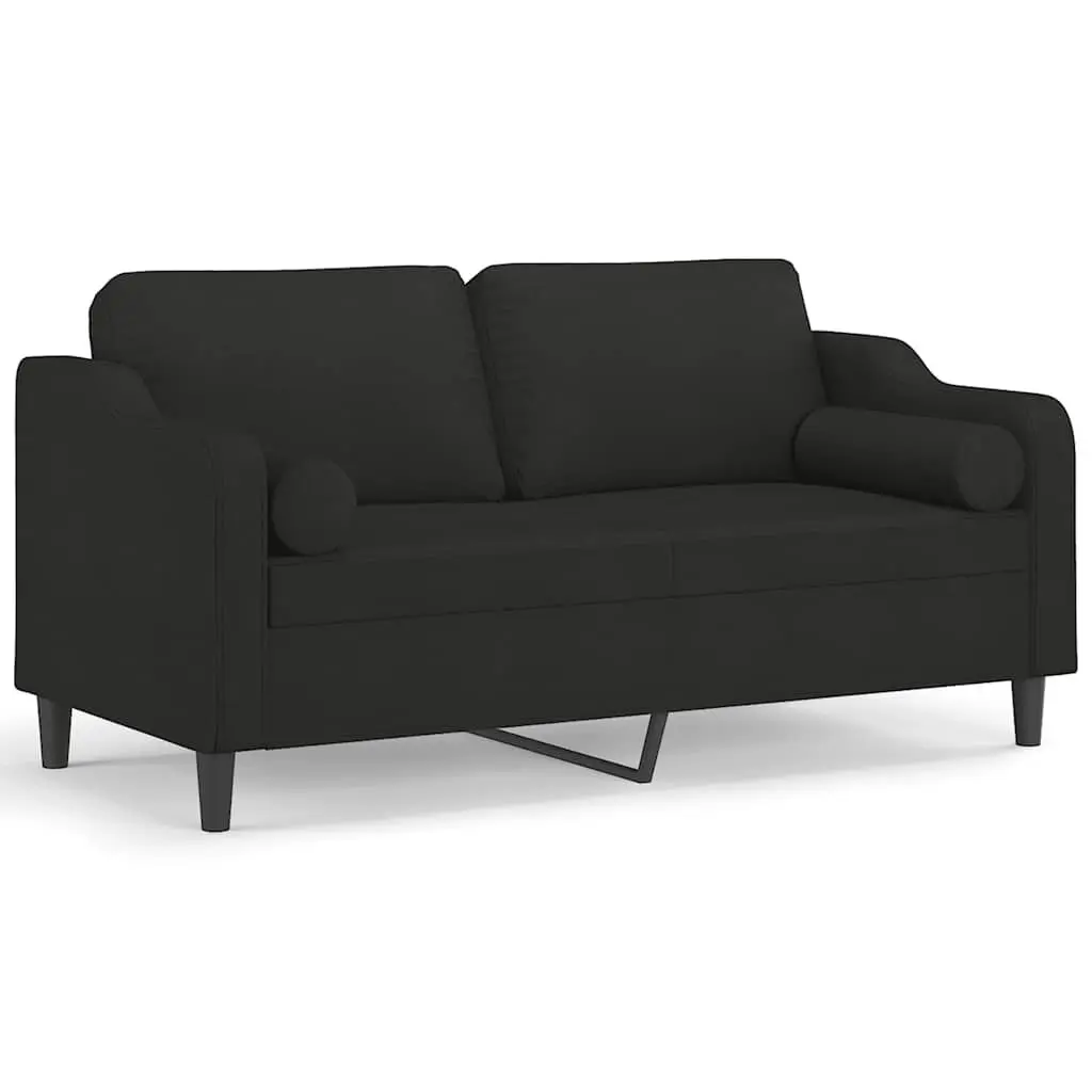 2-Seater Black Sofa with Throw Pillows