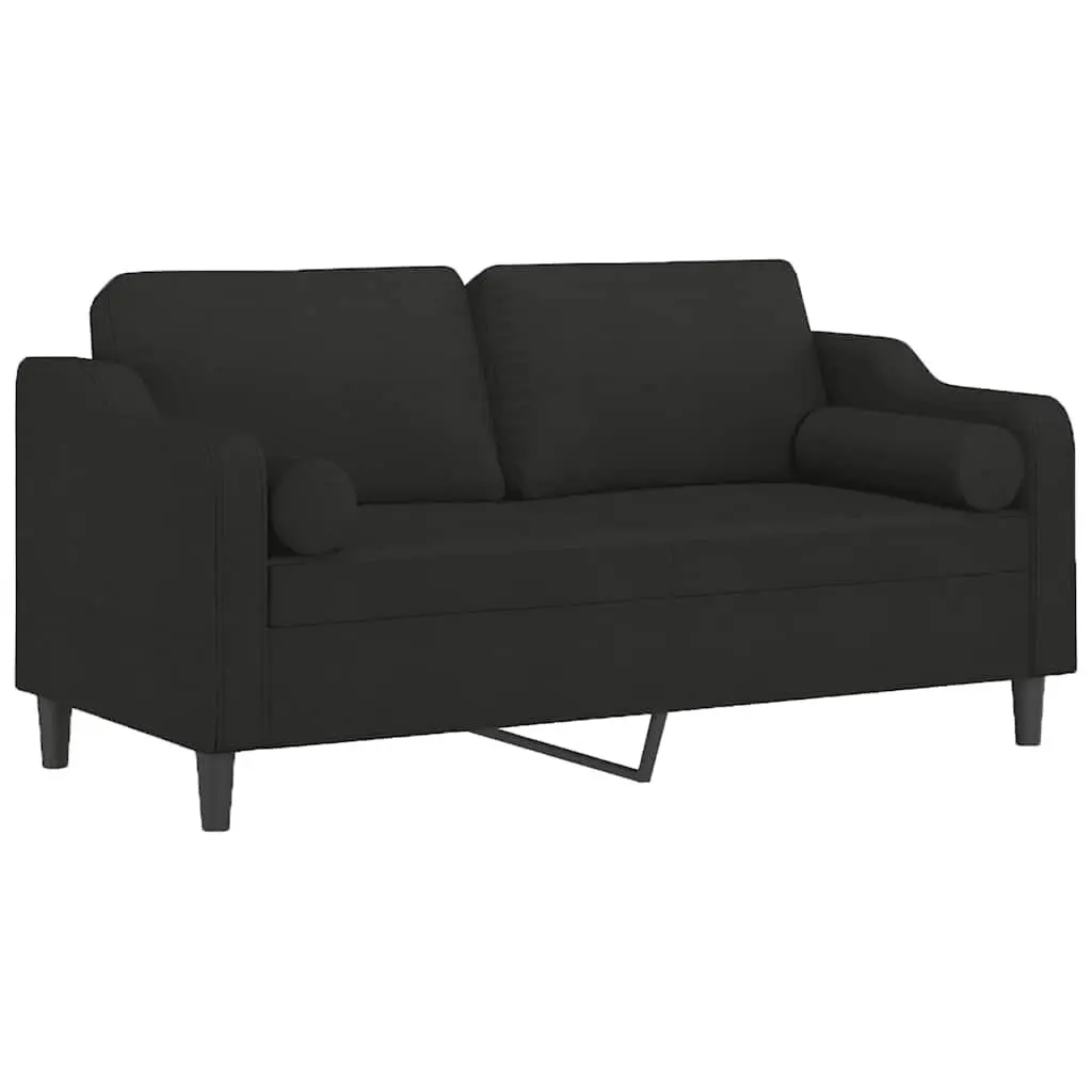 2-Seater Black Sofa with Throw Pillows