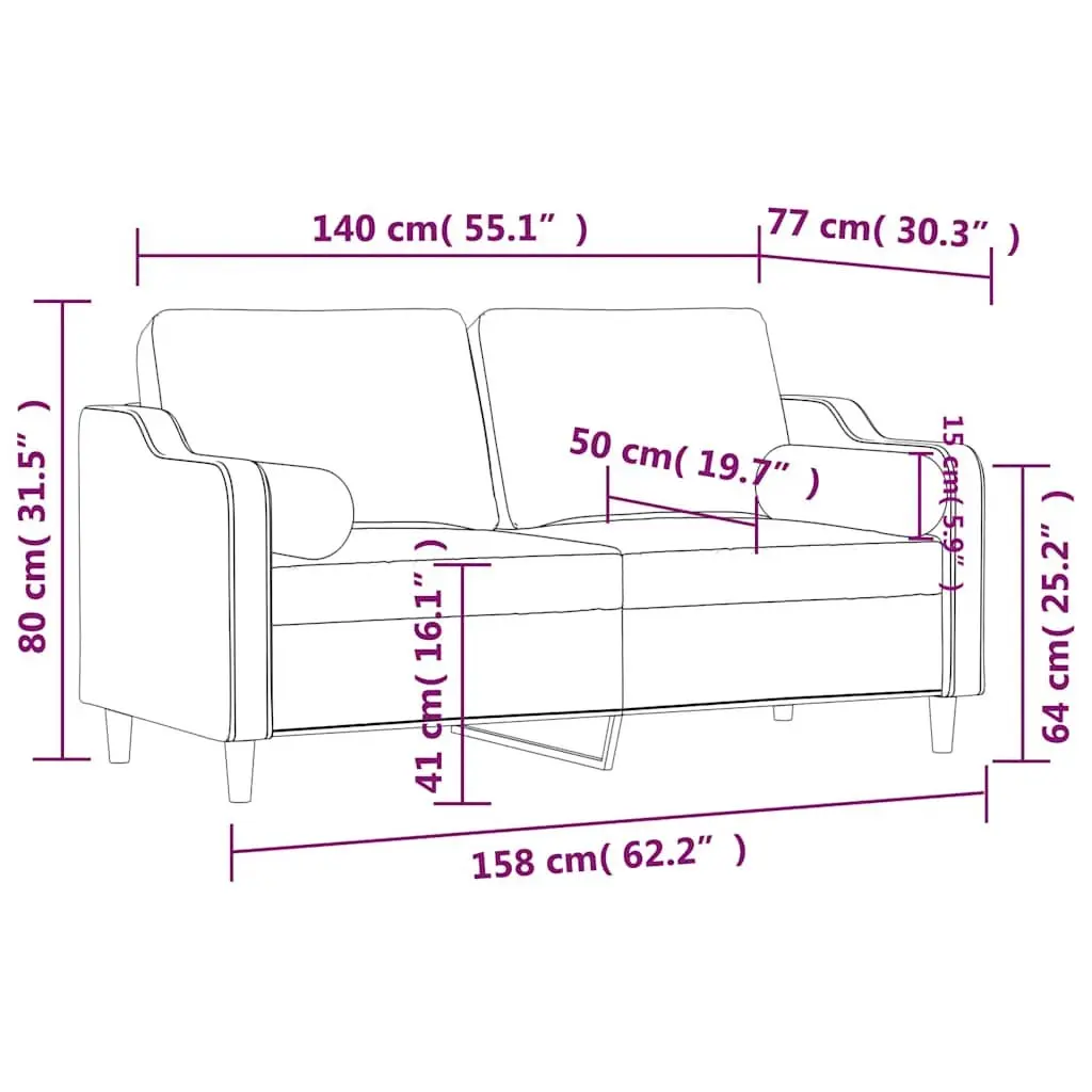 2-Seater Black Sofa with Throw Pillows