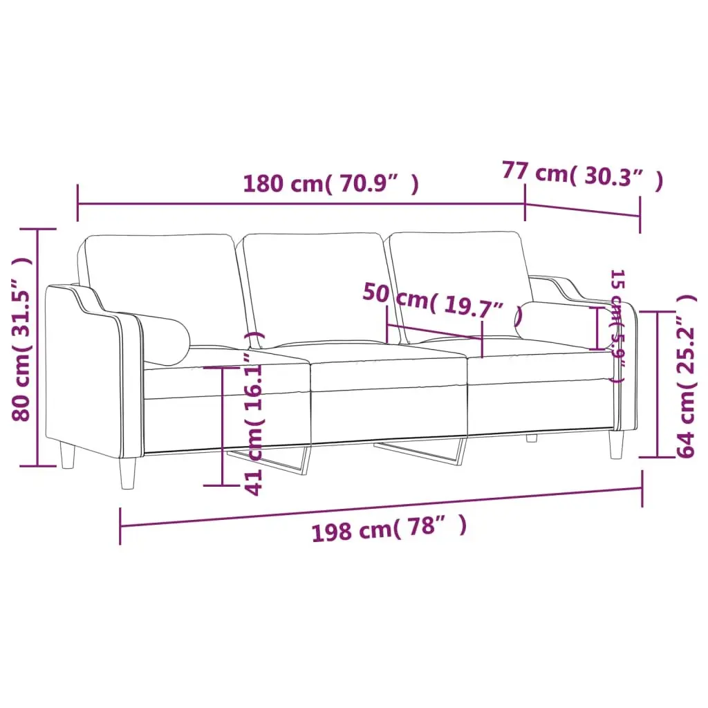 3-Seater Sofa Fabric Light Grey Modern Couch