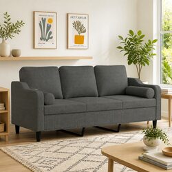 3-Seater Sofa Modern Design Grey Fabric Lounge Couch with Throw Pillows 180cm