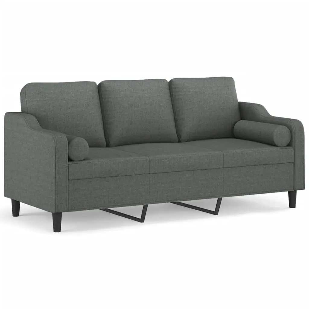 3-Seater Grey Fabric Sofa with Pillows