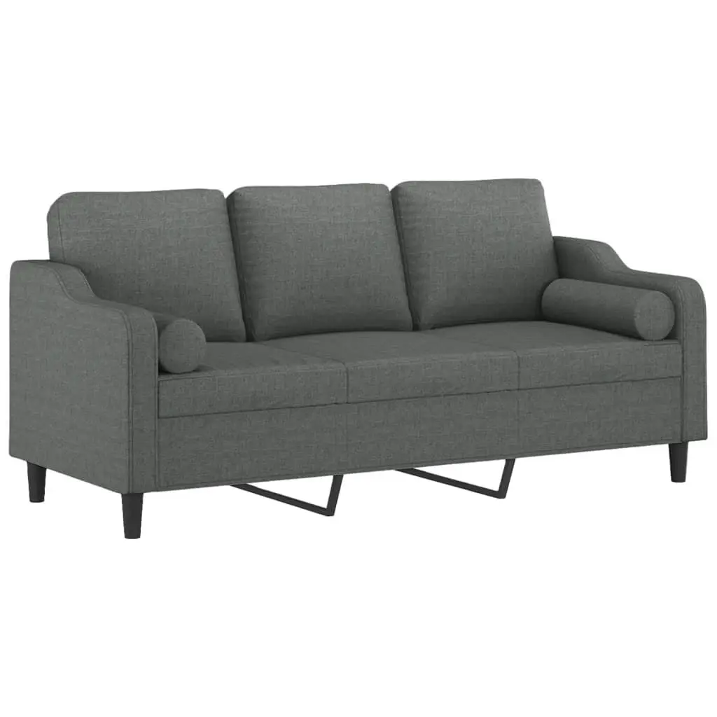 3-Seater Grey Fabric Sofa with Pillows