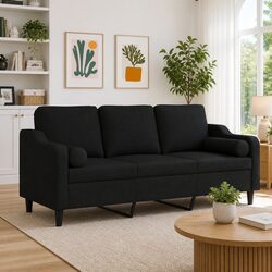 Stylish 3-Seater Black Fabric Sofa with Pillows 180cm
