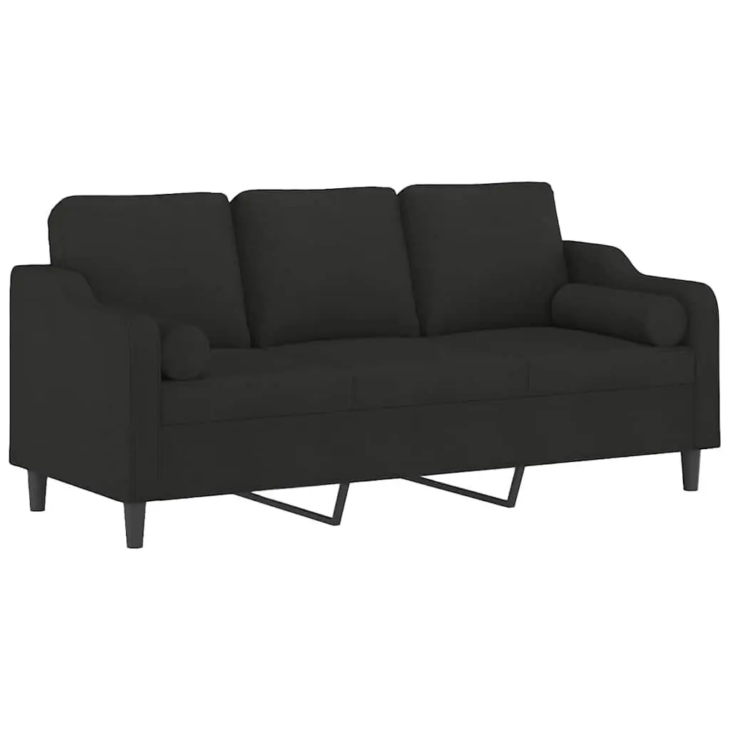 3-Seater Black Fabric Sofa with Pillows 180cm