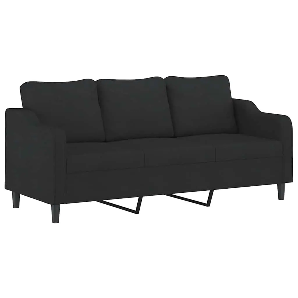 3-Seater Black Fabric Sofa with Pillows 180cm