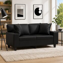 Stylish 2-Seater Sofa in Black Faux Leather