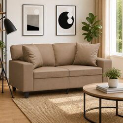 Brown Faux Leather 2-Seater Sofa with Throw Pillows