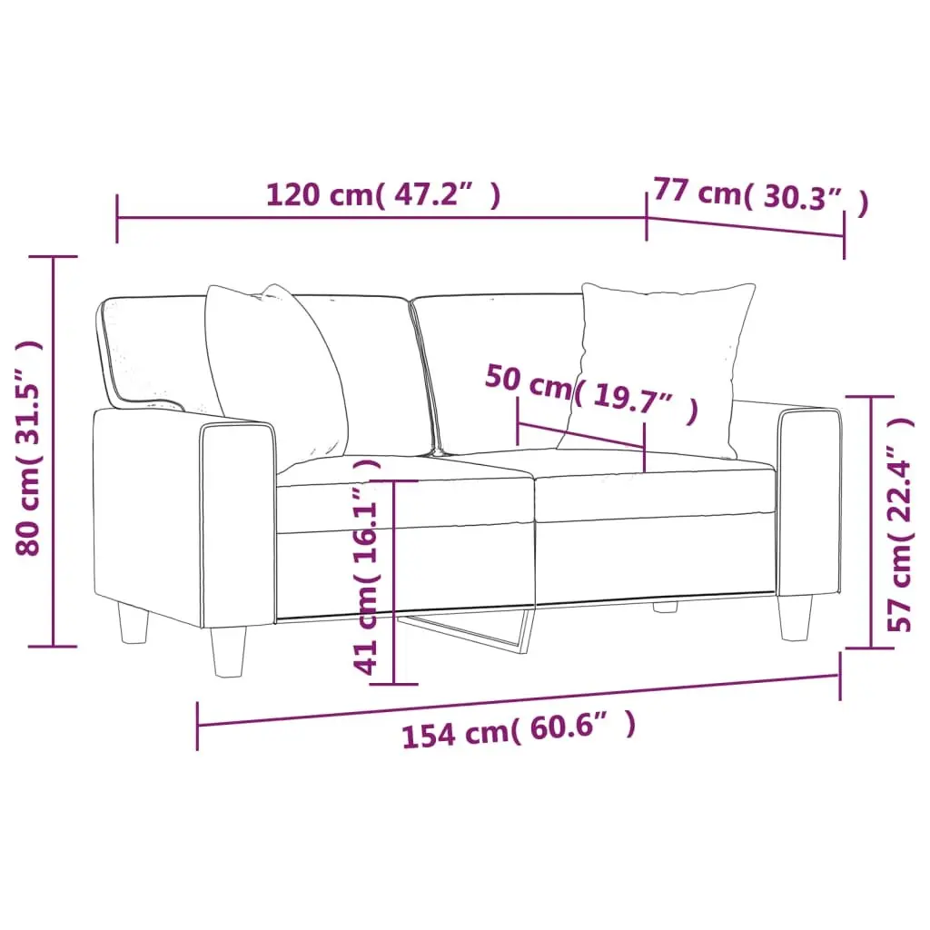 Brown Faux Leather 2-Seater Sofa with Throw Pillows