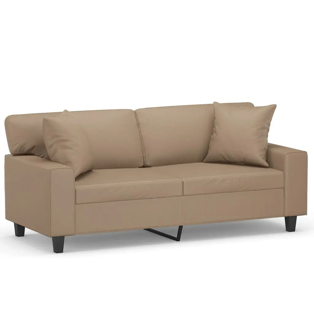 Brown Faux Leather 2-Seater Sofa with Cushions