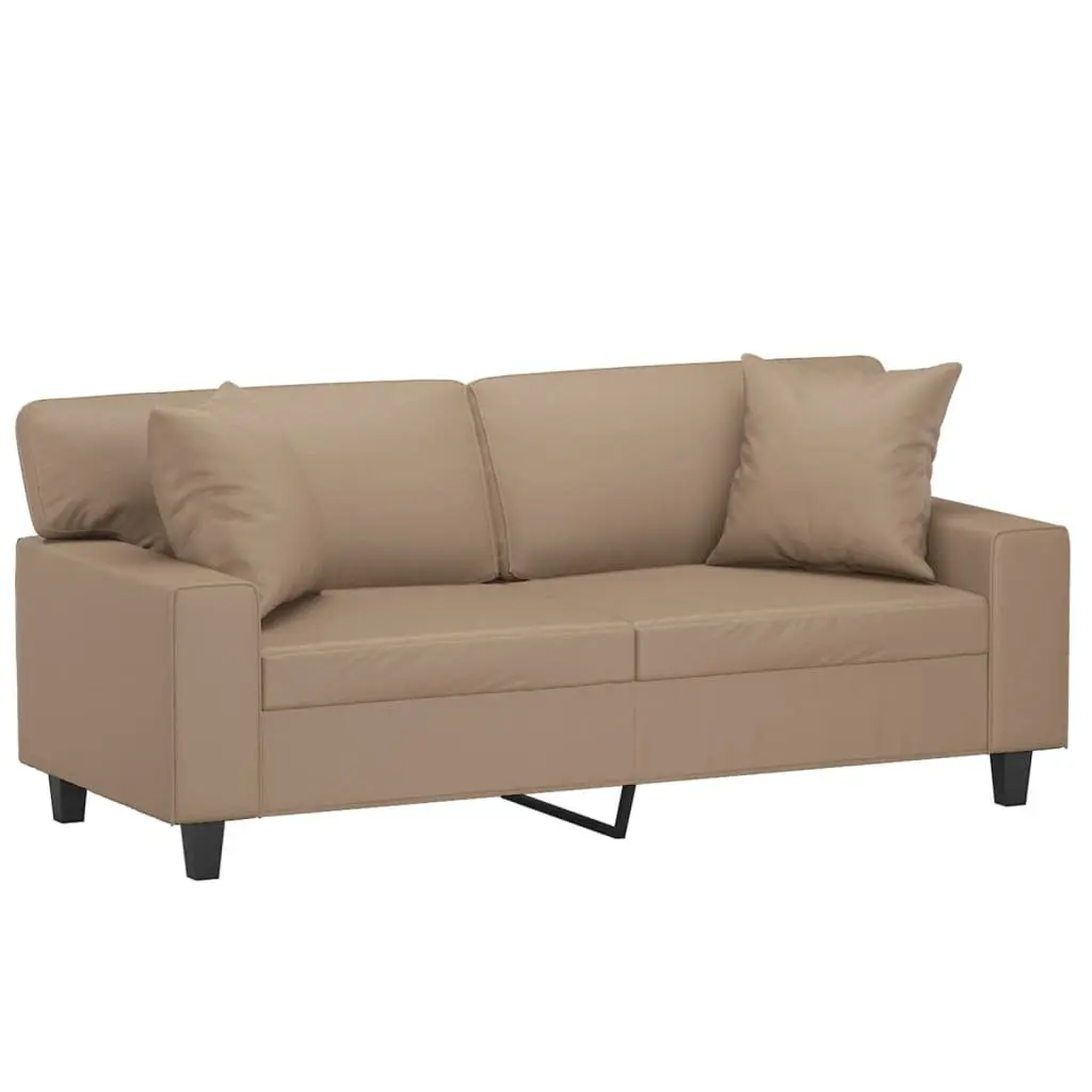 Brown Faux Leather 2-Seater Sofa with Cushions