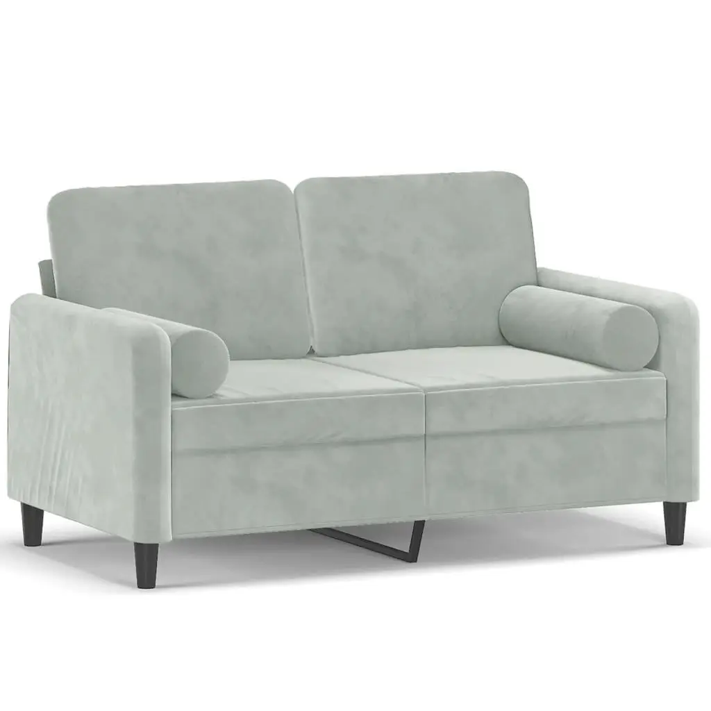 2-Seater Sofa in Grey Velvet with Pillows