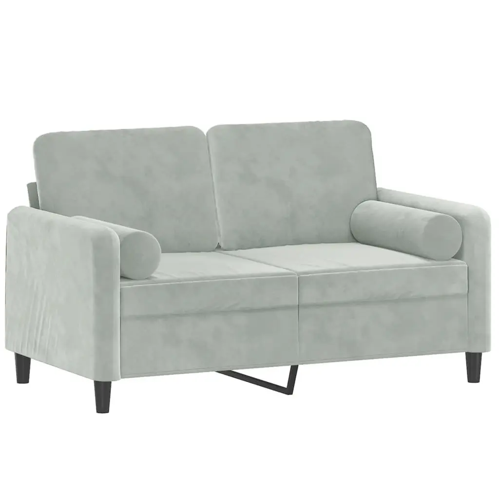 2-Seater Sofa in Grey Velvet with Pillows