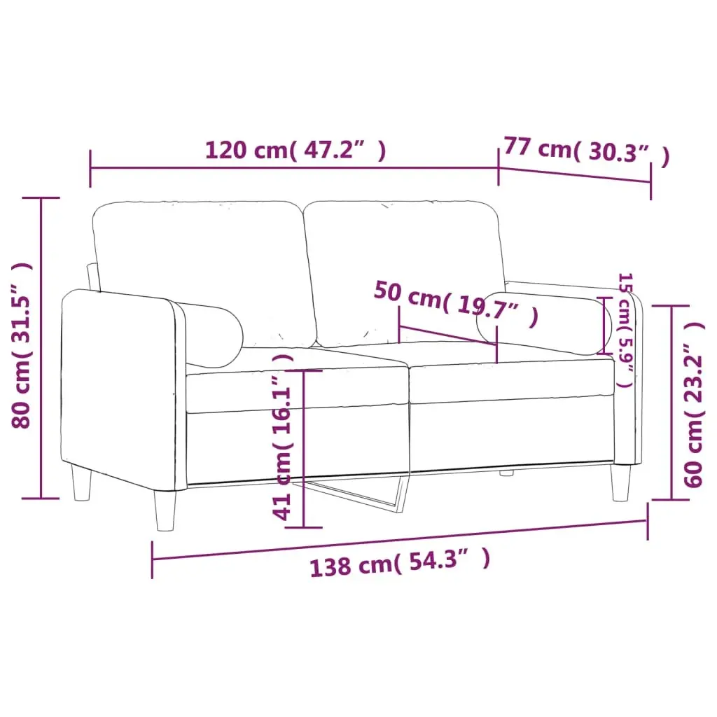 2-Seater Sofa in Grey Velvet with Pillows