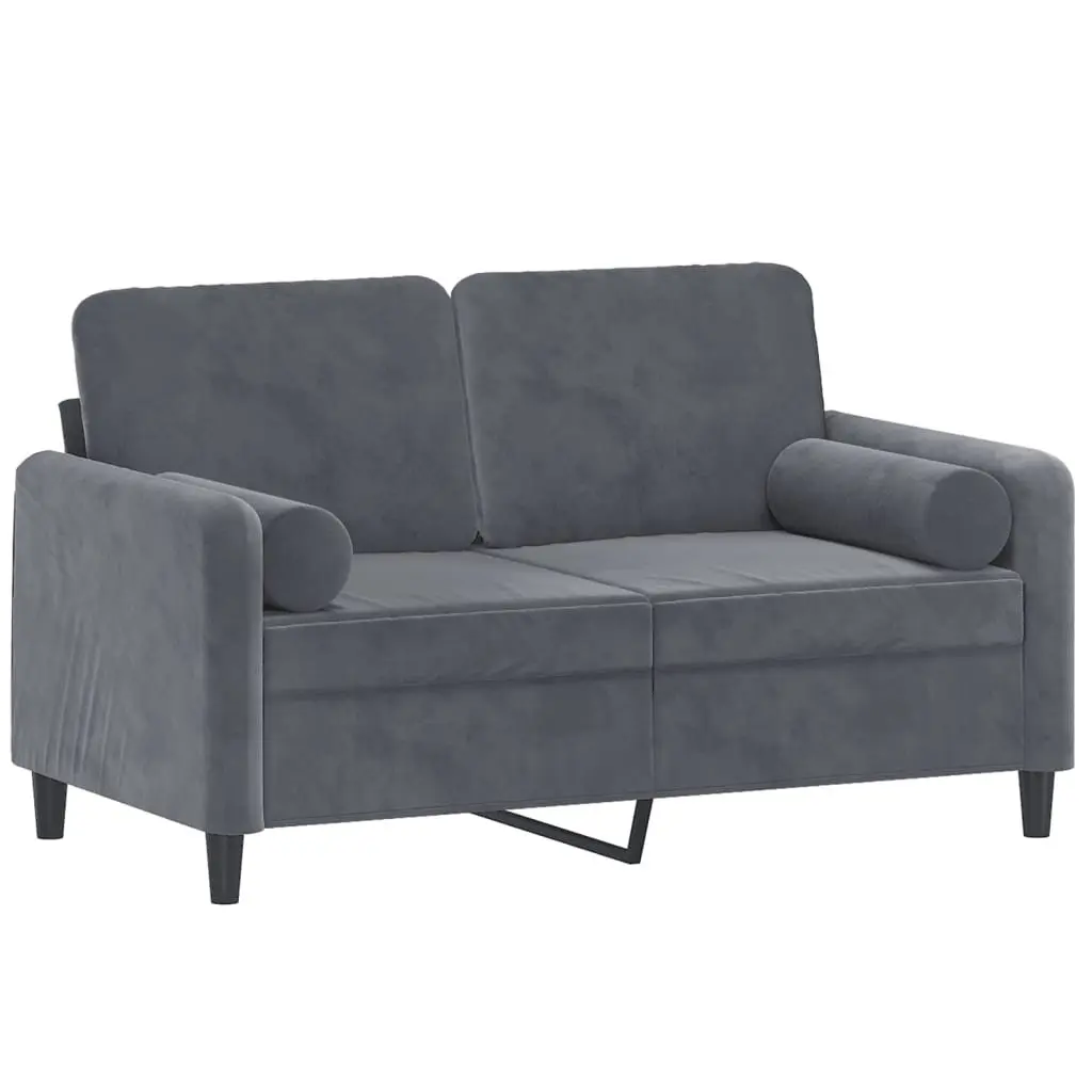 Grey Velvet 2-Seater Sofa with Throw Pillows
