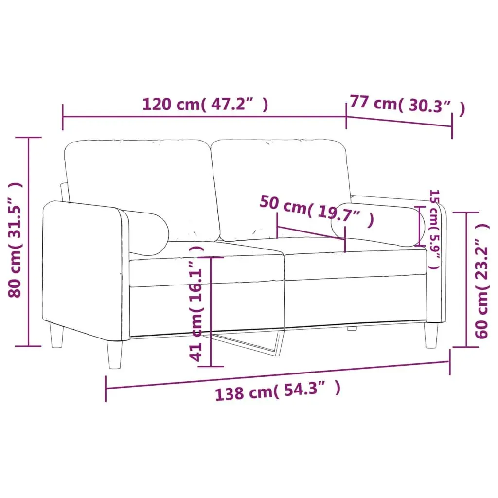 Grey Velvet 2-Seater Sofa with Throw Pillows