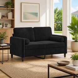 Stylish 2-Seater Sofa in Black with Velvet Upholstery