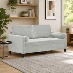 Stylish Grey Velvet 2-Seater Lounge Sofa with Cushions