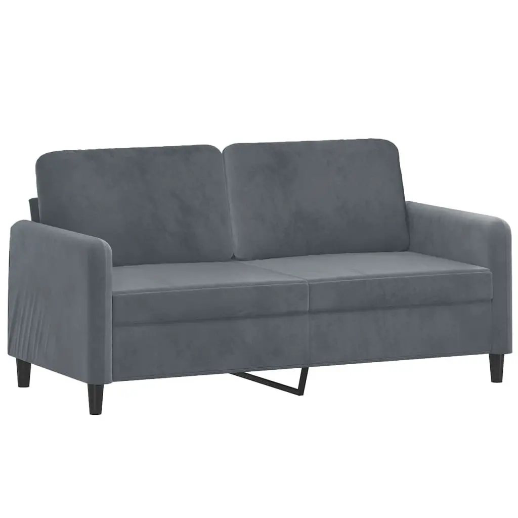 Grey Velvet 2-Seater Sofa with Throw Pillows