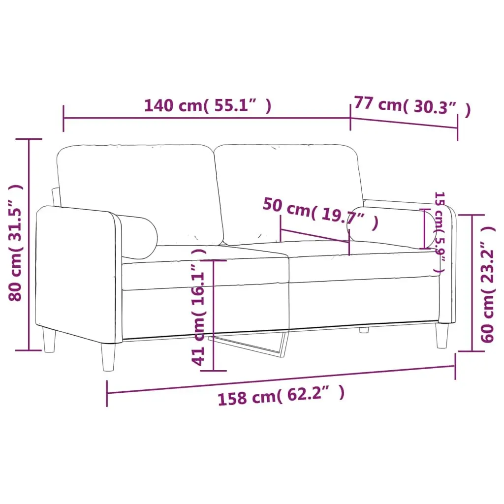 Grey Velvet 2-Seater Sofa with Throw Pillows