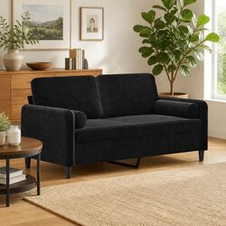 Modern Black 2-Seater Velvet Sofa with Throw Pillows